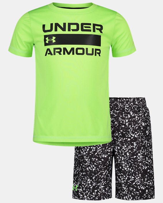 Boys' Pre-School UA Texture Macro Surf Shirt & Volley Shorts Set, Green, pdpMainDesktop image number 0